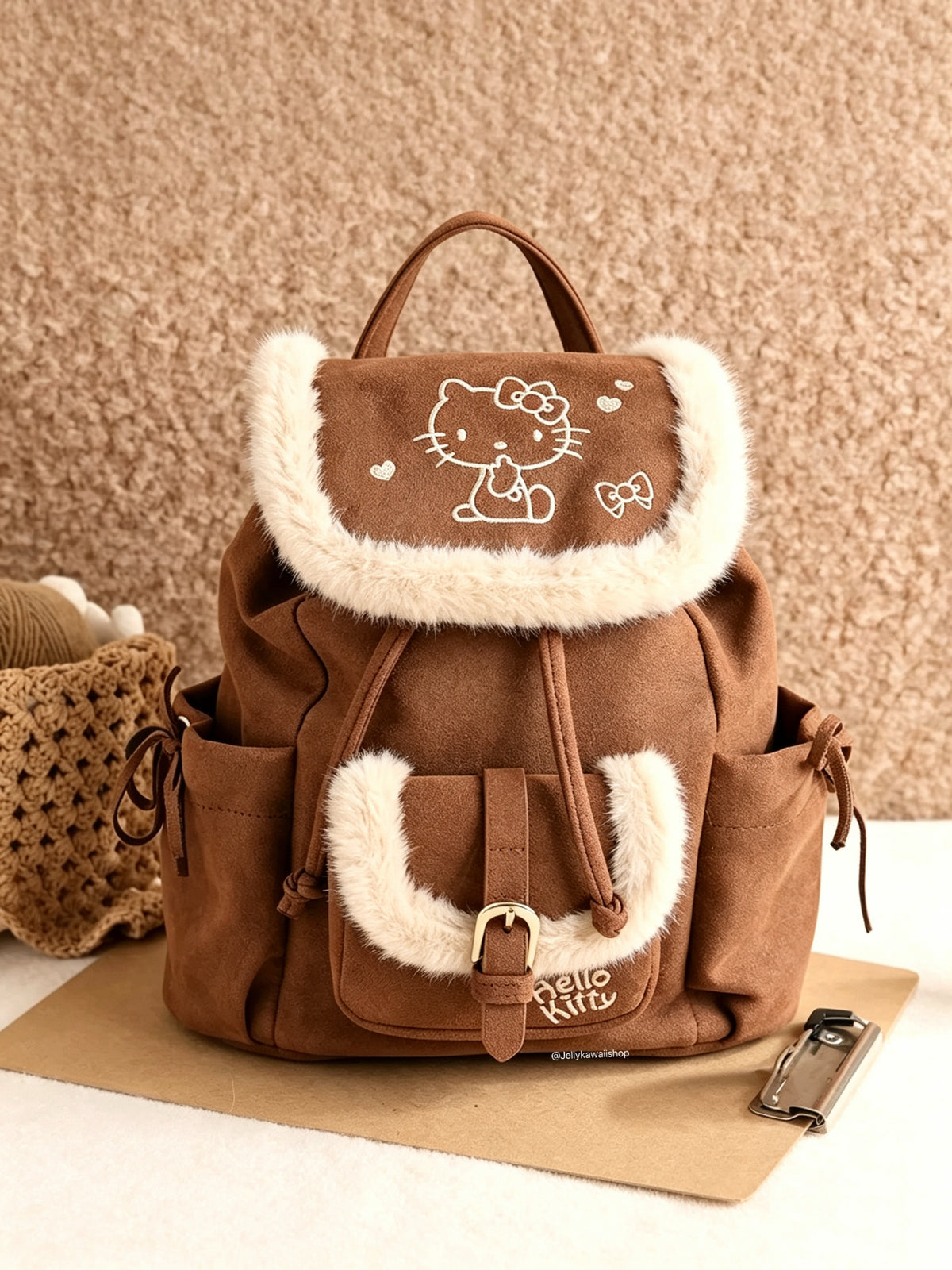 Hello Kitty Brown Plush Fuzzy Shoulder Bag
