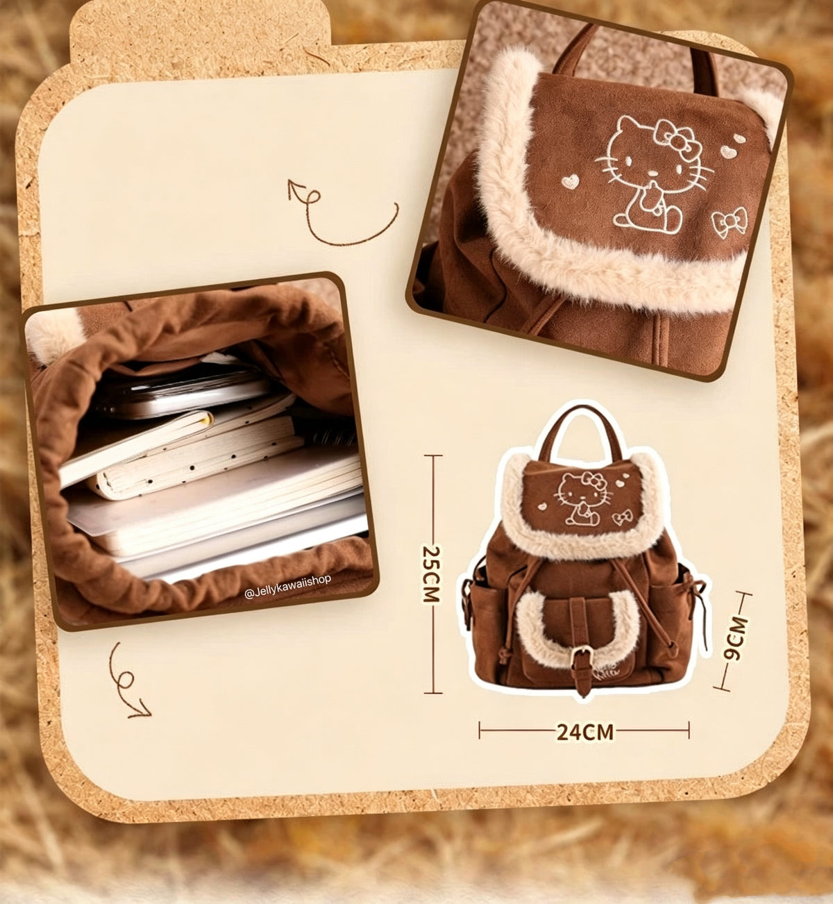 Hello Kitty Brown Plush Fuzzy Shoulder Bag