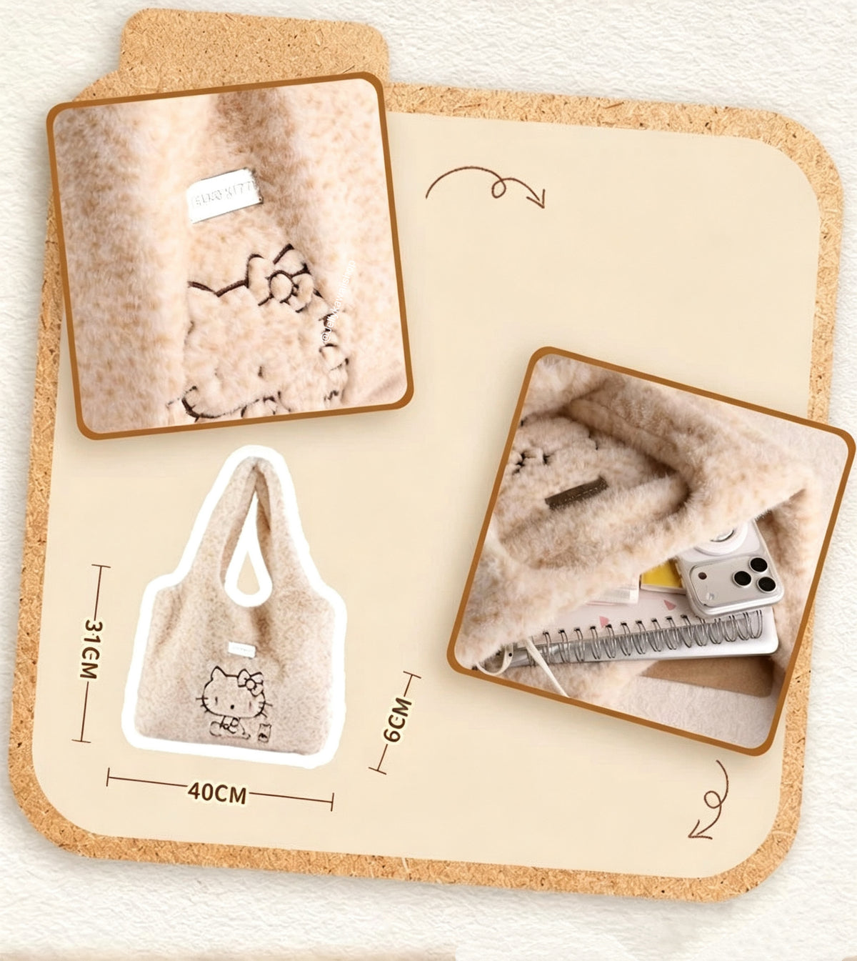 Hello Kitty Brown Plush Fuzzy Shoulder Bag