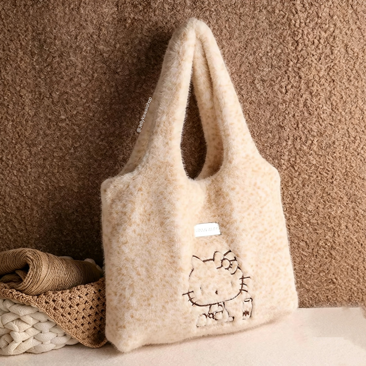 Hello Kitty Brown Plush Fuzzy Shoulder Bag
