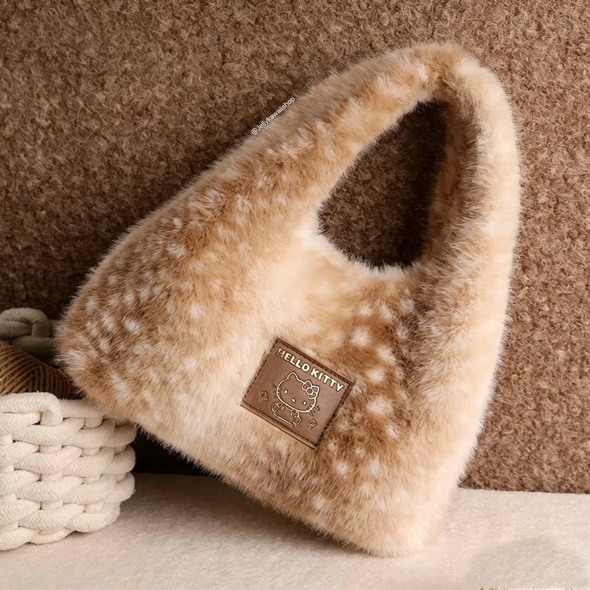 Hello Kitty Brown Plush Fuzzy Shoulder Bag