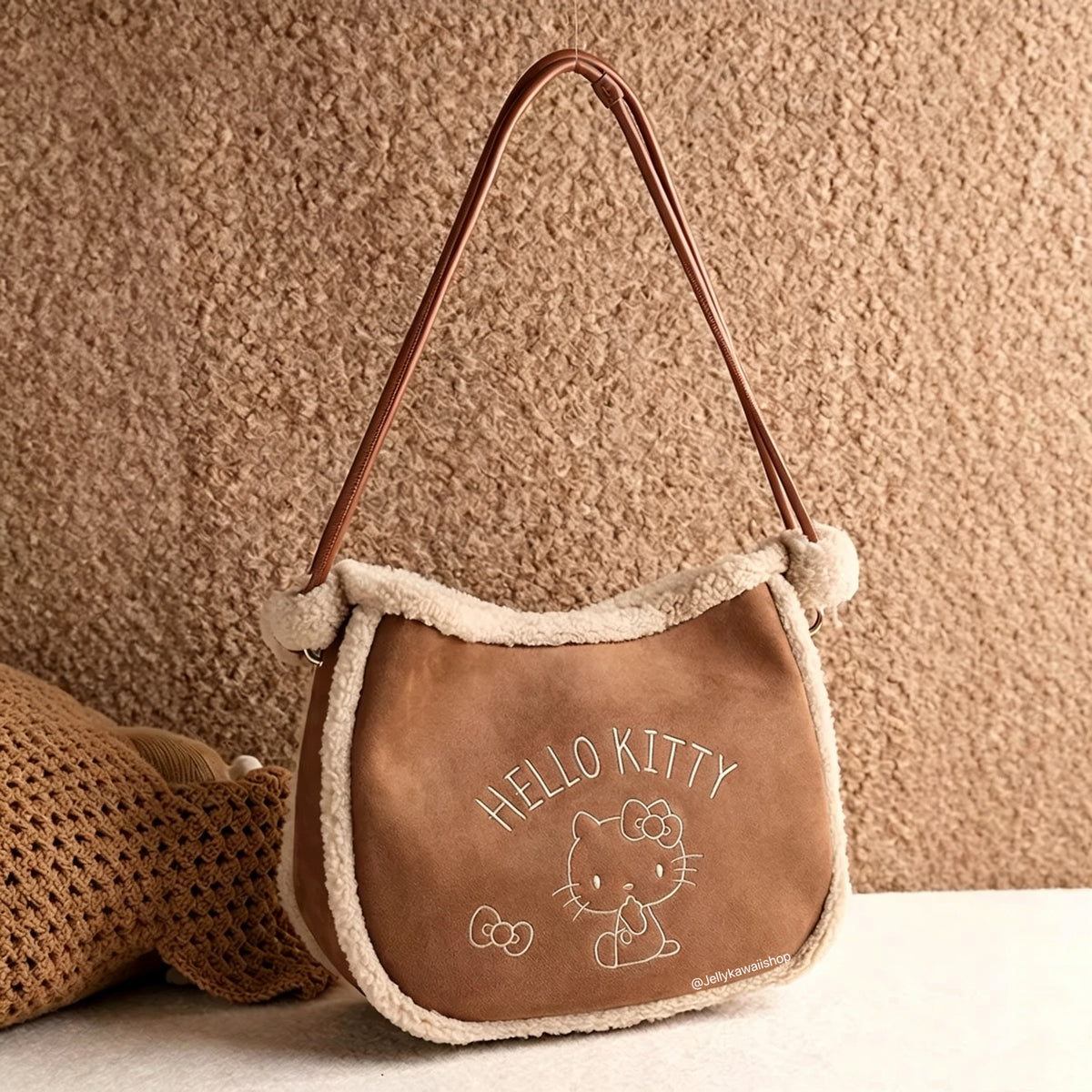 Hello Kitty Brown Plush Fuzzy Shoulder Bag