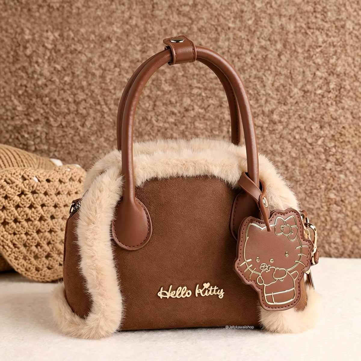 Hello Kitty Brown Plush Fuzzy Shoulder Bag