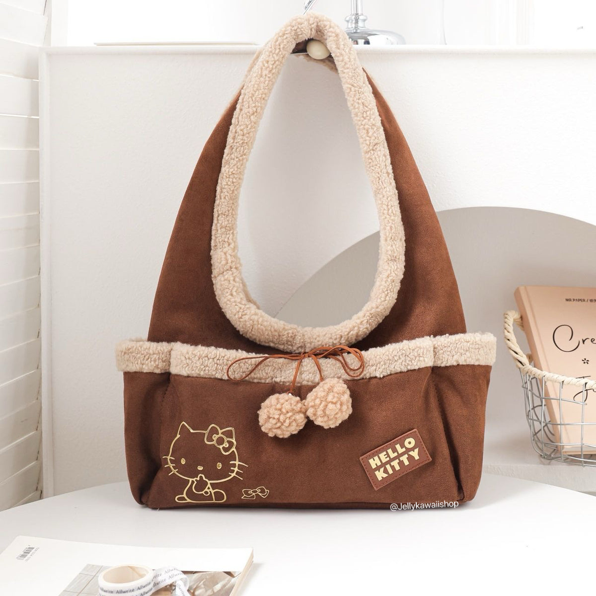 Hello Kitty Fuzzy Trim Tote Bag Shoulder Bag