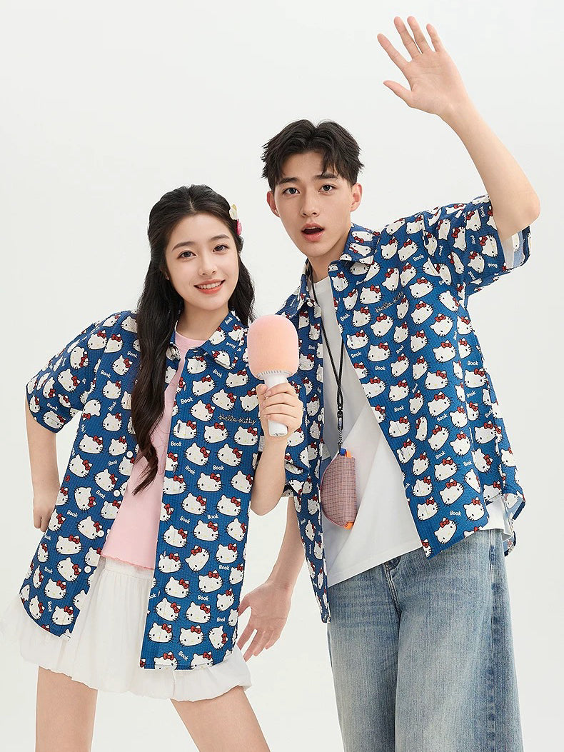 Hellokitty Shirts Short Sleeve Summer Collared Blouses Tops
