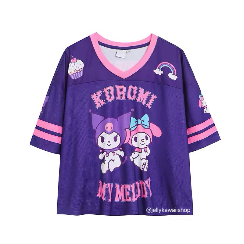 Hello Kitty Kuromi Mymelody Crop Top Short Sleeve Shirts Tee
