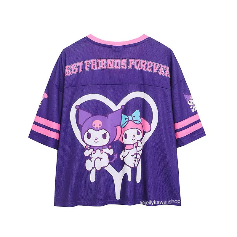 Hello Kitty Kuromi Mymelody Crop Top Short Sleeve Shirts Tee