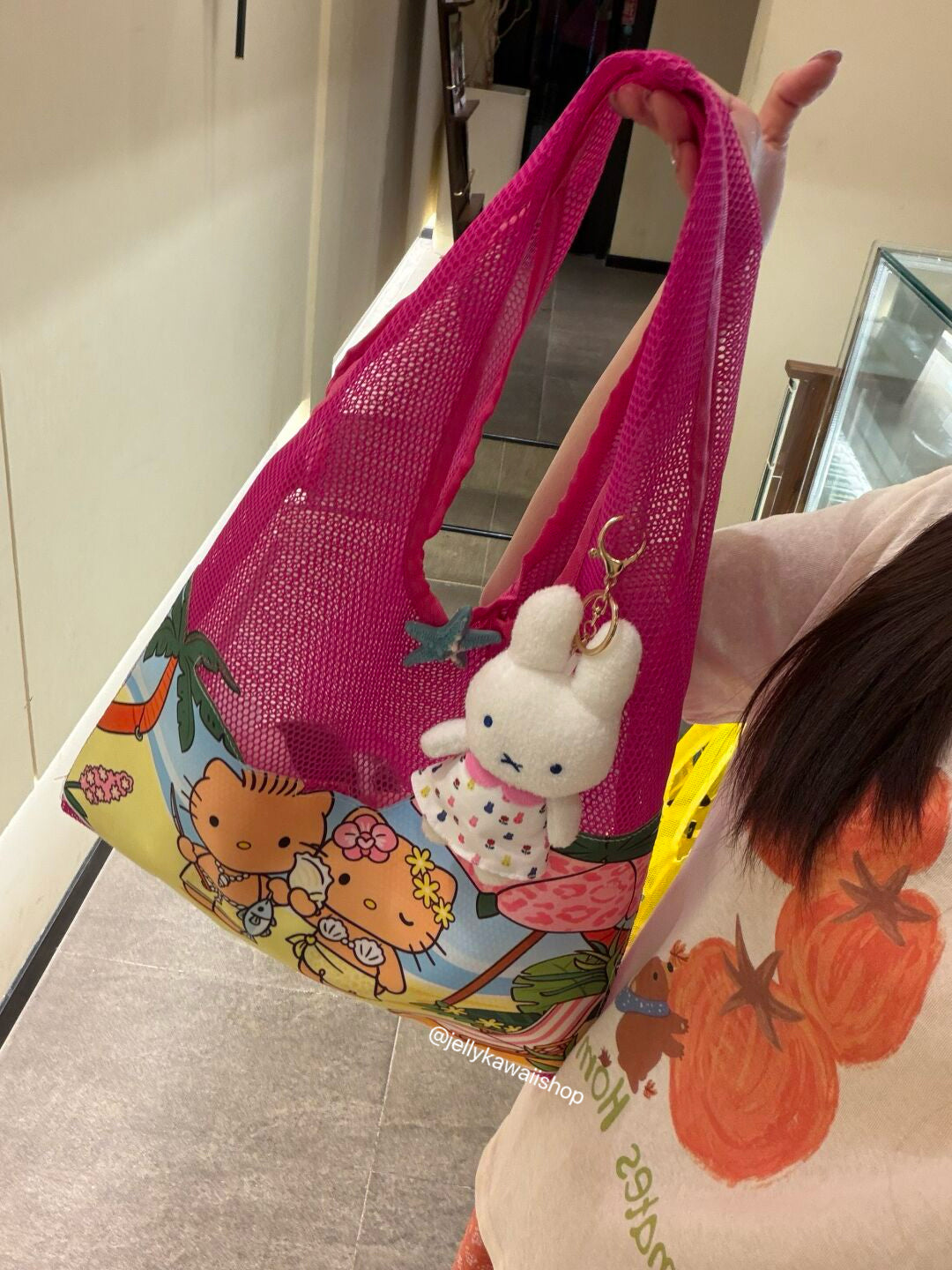 Hellokitty Mesh Beach Bag Summer Tote Bag