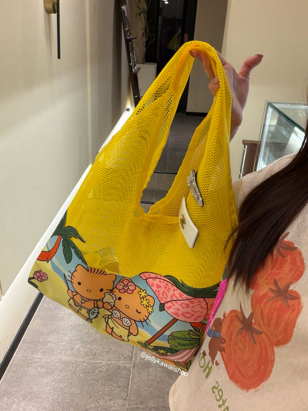 Hellokitty Mesh Beach Bag Summer Tote Bag