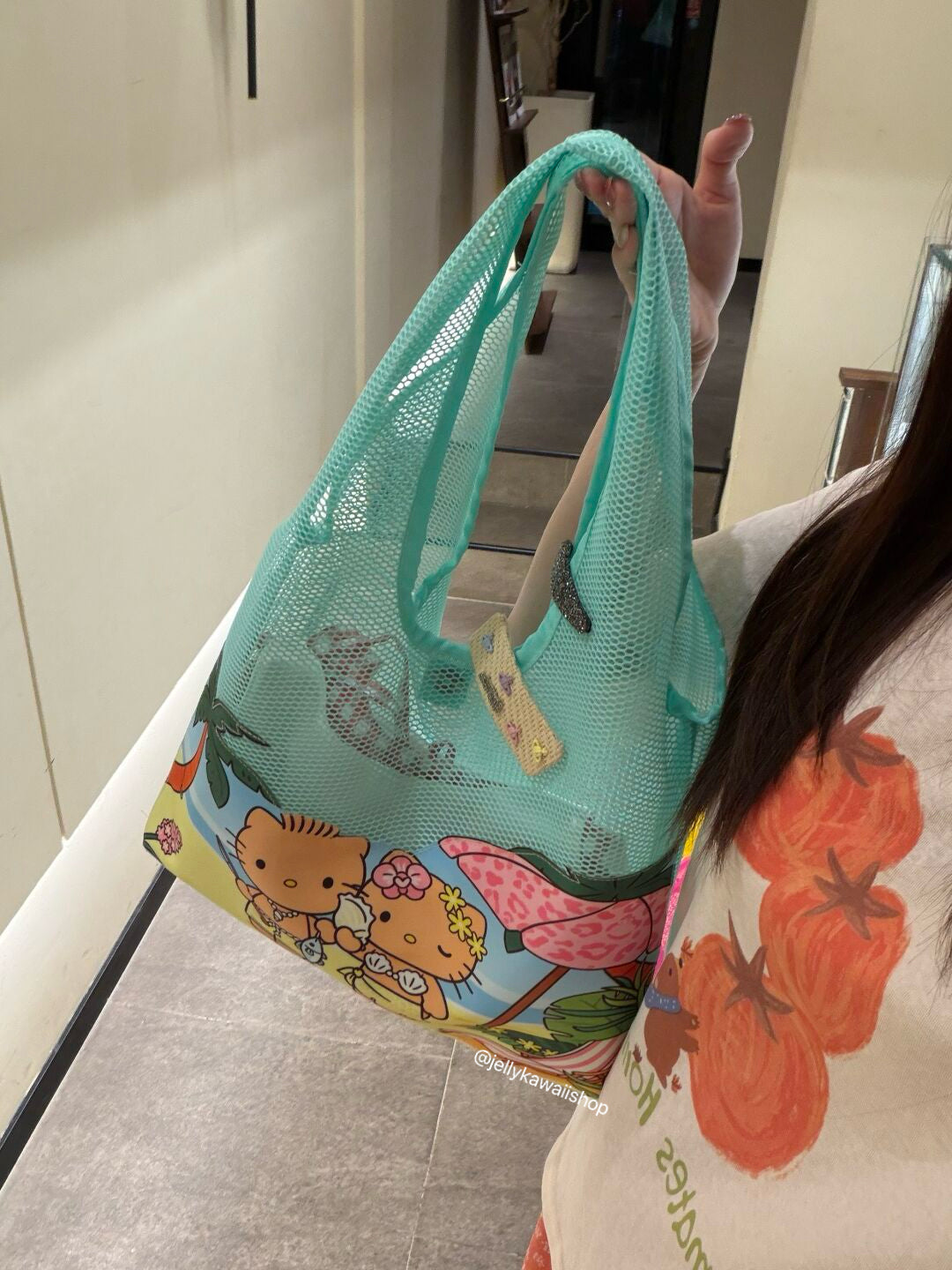 Hellokitty Mesh Beach Bag Summer Tote Bag