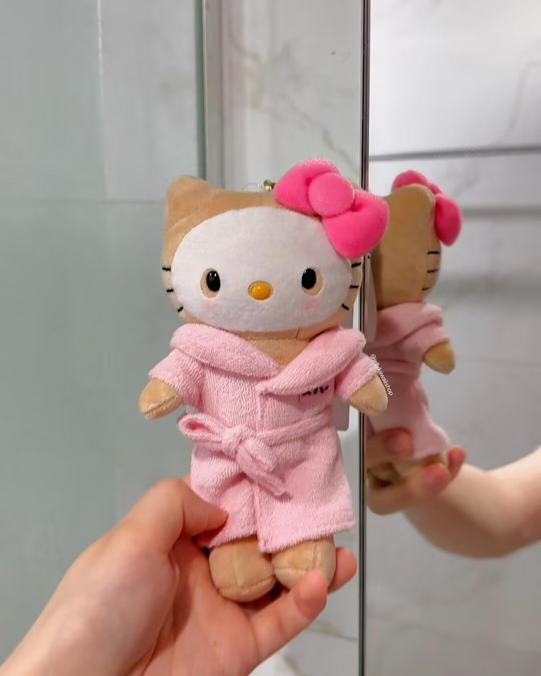 Hello Kitty Pink Bathrobe Face Mask Plushies Keychain