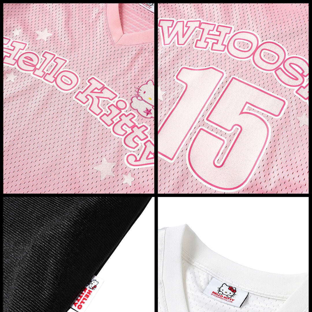 Hello kitty Glitter Print Loose Long-Sleeve Hockey T-Shirt Jersey Shirts Sports Uniform for Spring/Summer
