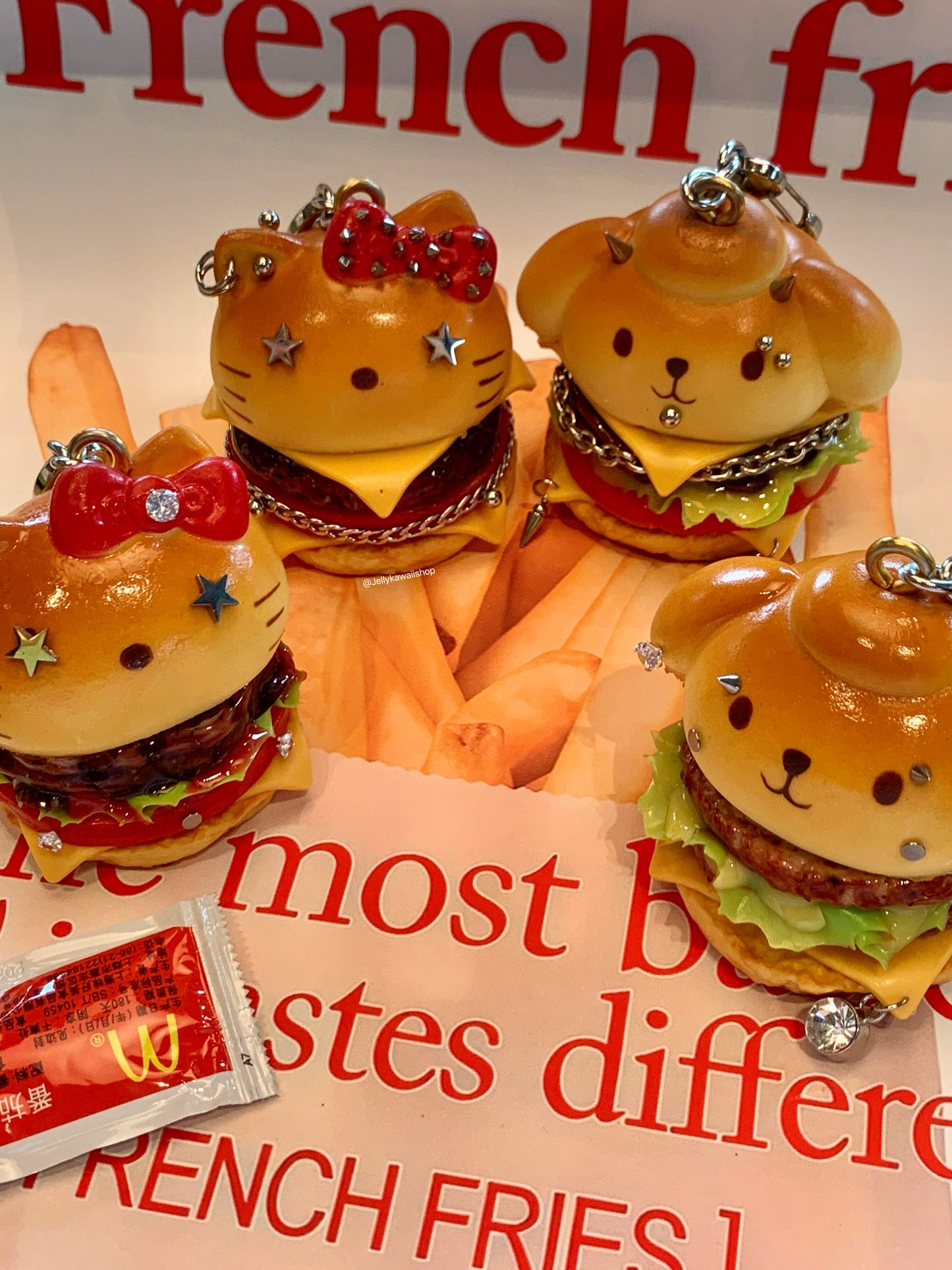 Hello kitty Handmade Hamburger Keychain Bag Charms