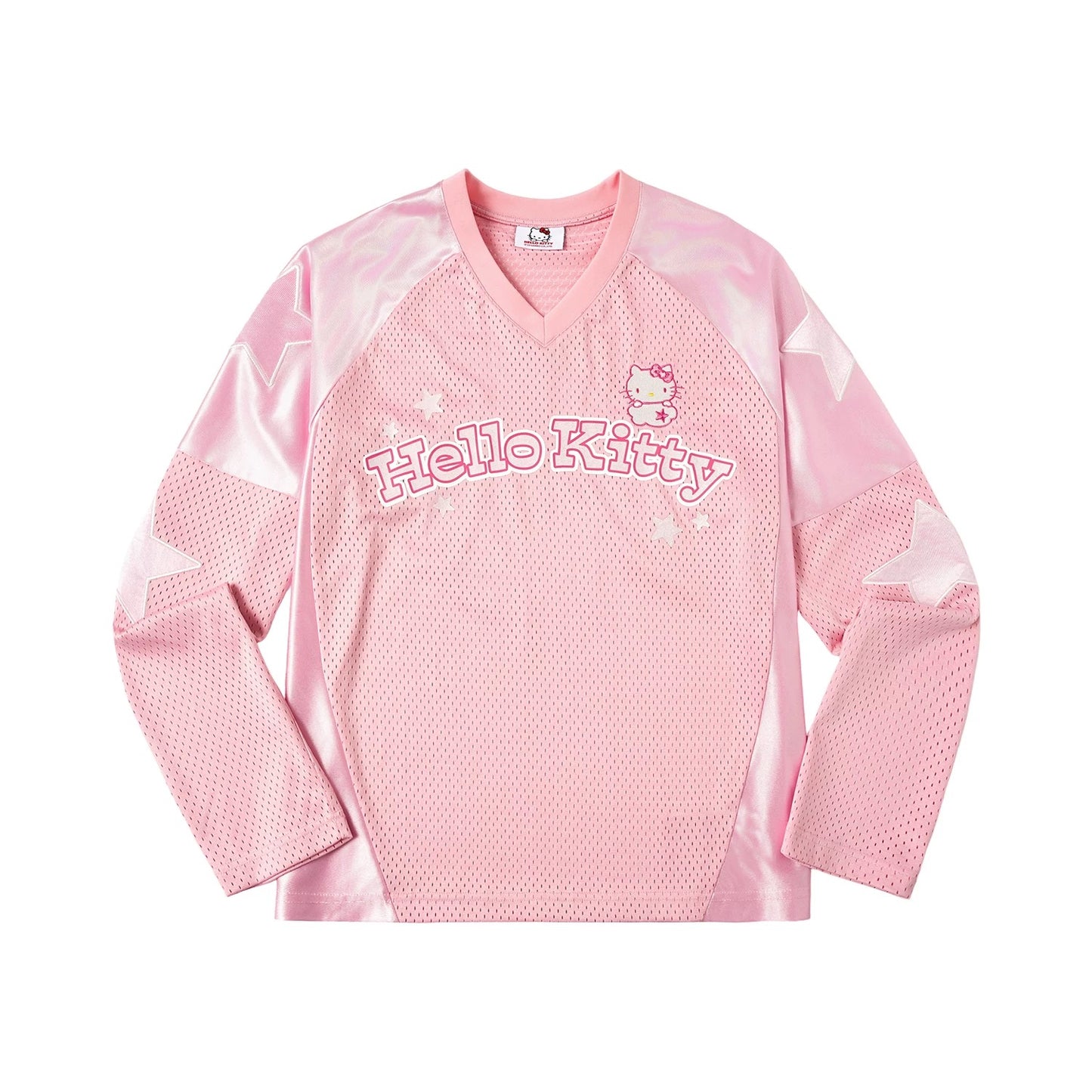 Hello kitty Glitter Print Loose Long-Sleeve Hockey T-Shirt Jersey Shirts Sports Uniform for Spring/Summer