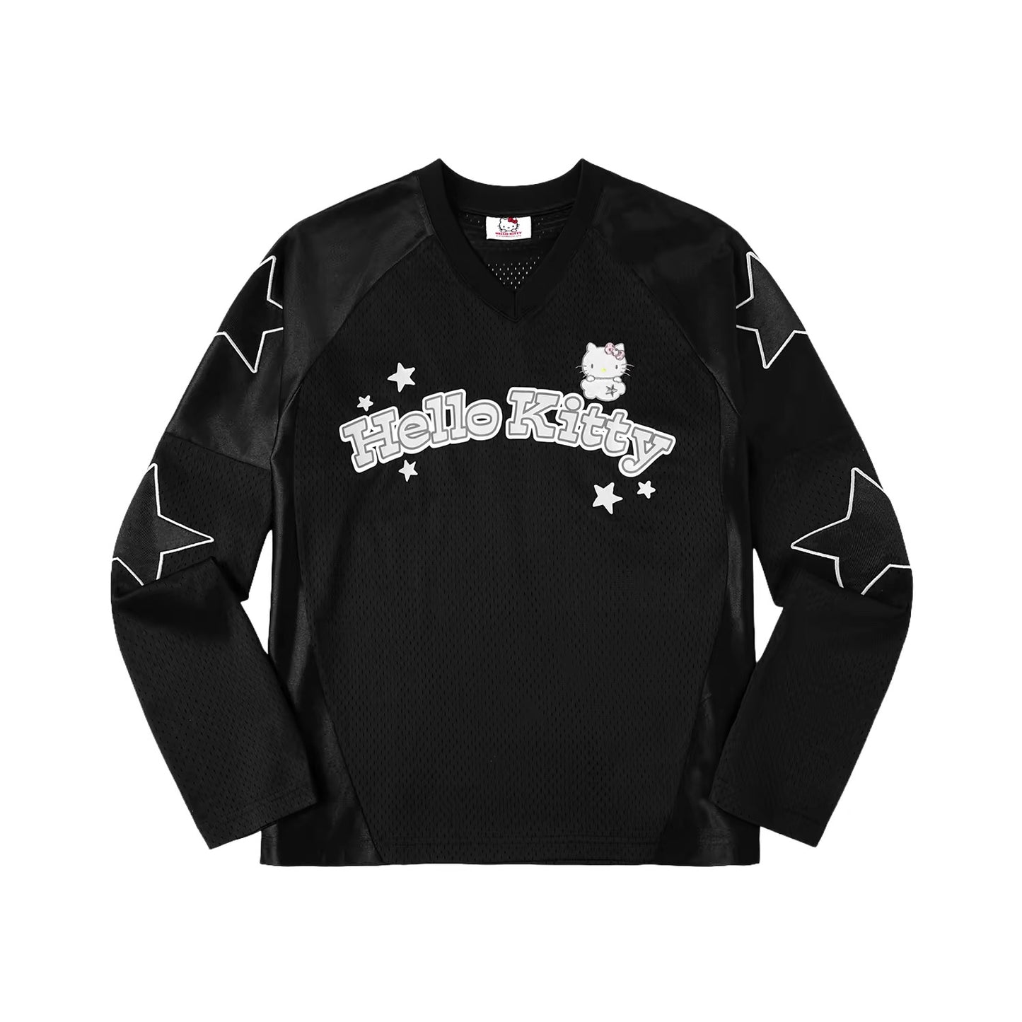 Hello kitty Glitter Print Loose Long-Sleeve Hockey T-Shirt Jersey Shirts Sports Uniform for Spring/Summer