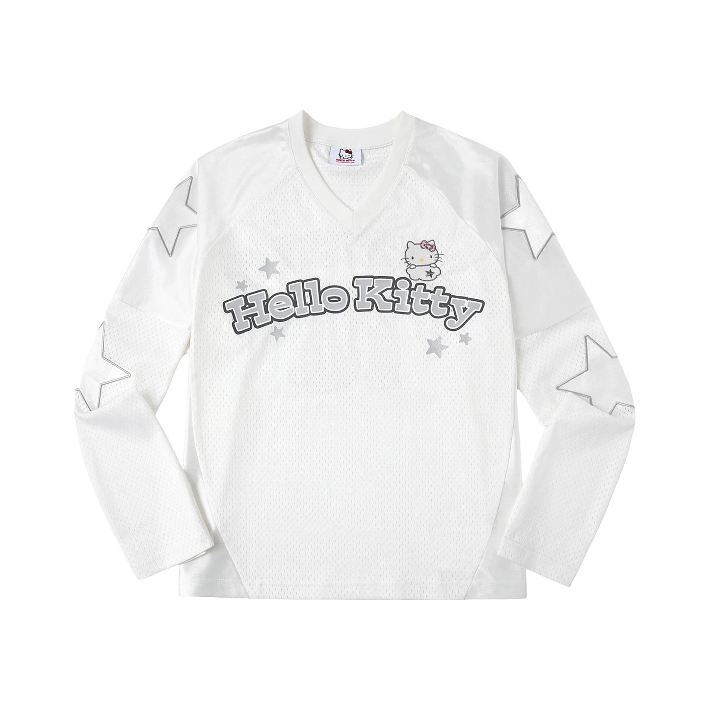 Hello kitty Glitter Print Loose Long-Sleeve Hockey T-Shirt Jersey Shirts Sports Uniform for Spring/Summer