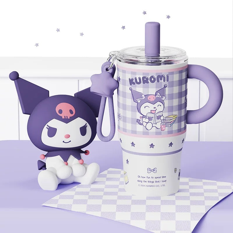 Hellokitty 580ml Tumbler with Handle Stainless Steel Insulated Cup with Lid & Straw Water Bottle Cupholder Friendly Women Travel Mug