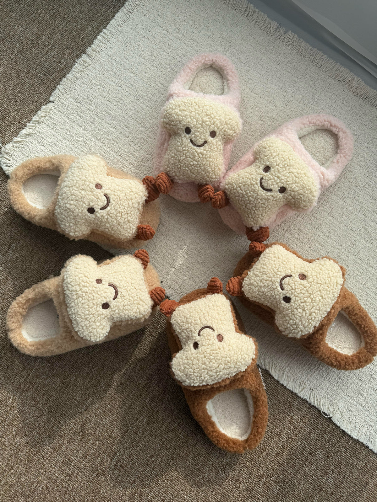 Girly Fuzzy Fluffy Comfy Plush Toast Slippers