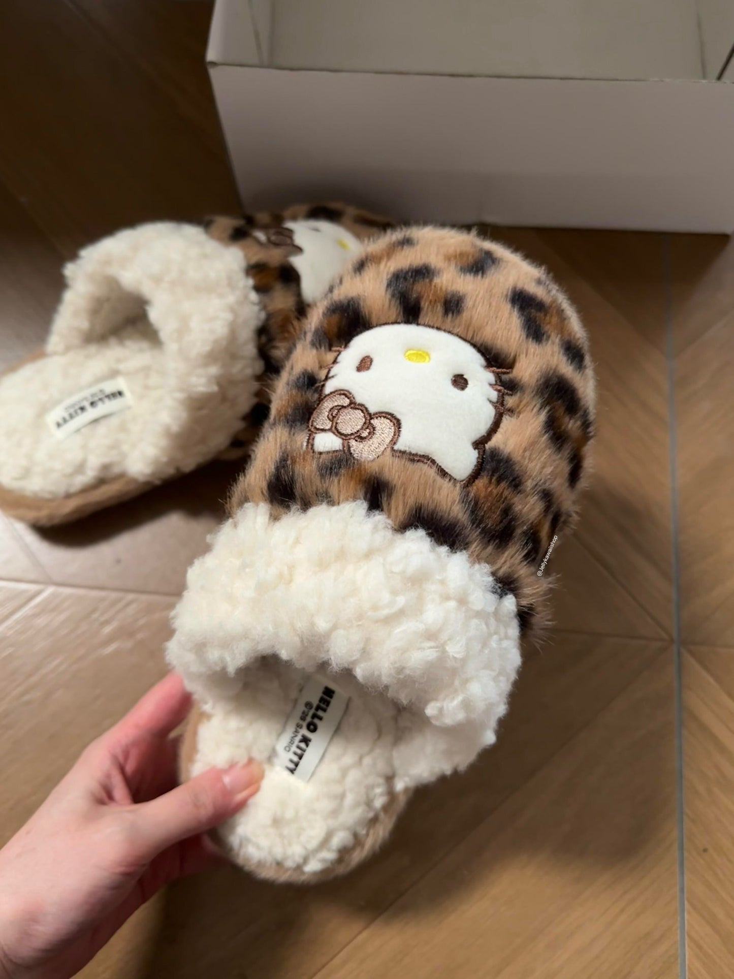 Hello Kitty Leopard Print Plush Slippers