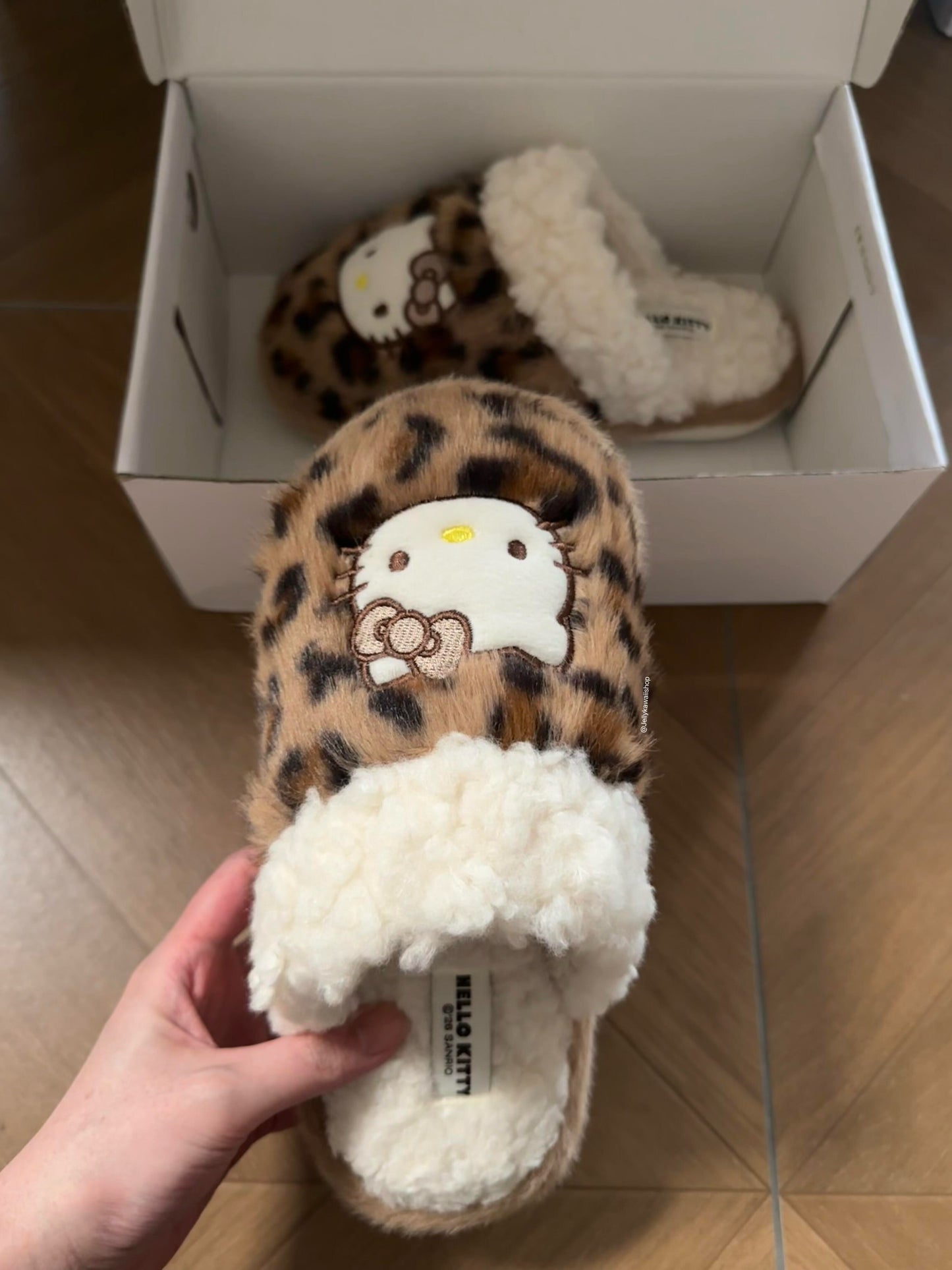 Hello Kitty Leopard Print Plush Slippers