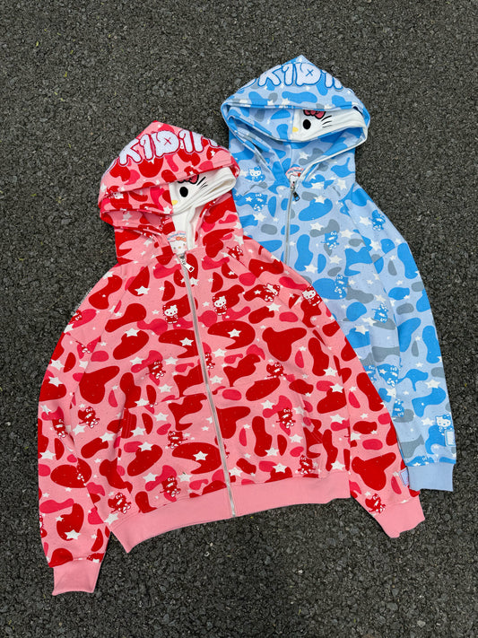 Hello Kitty Camouflage Double Layer Hoodie Sweatshirt Jacket