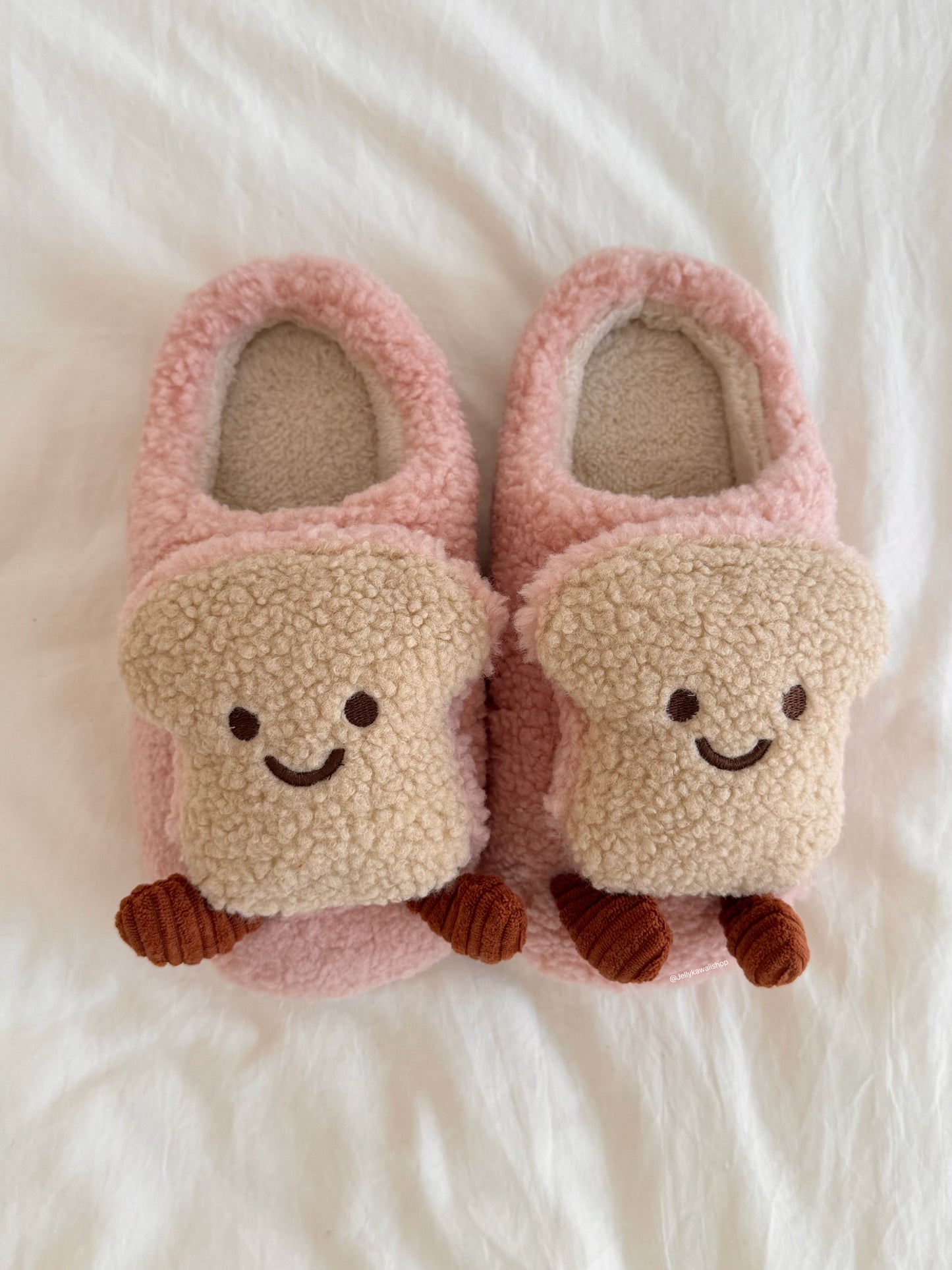 Girly Fuzzy Fluffy Comfy Plush Toast Slippers