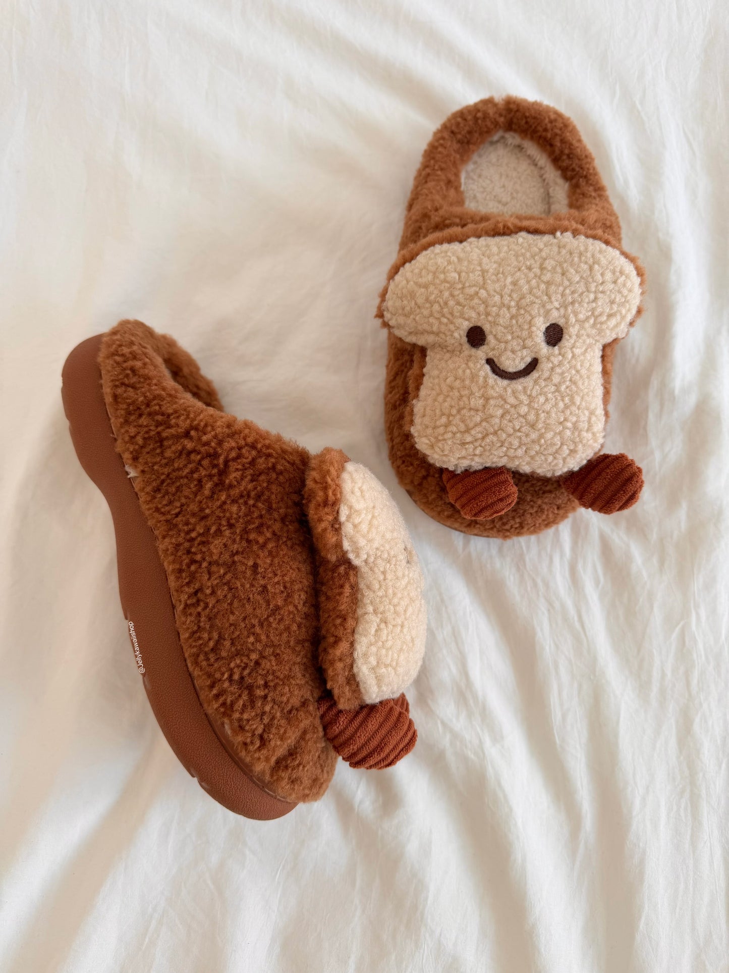 Girly Fuzzy Fluffy Comfy Plush Toast Slippers