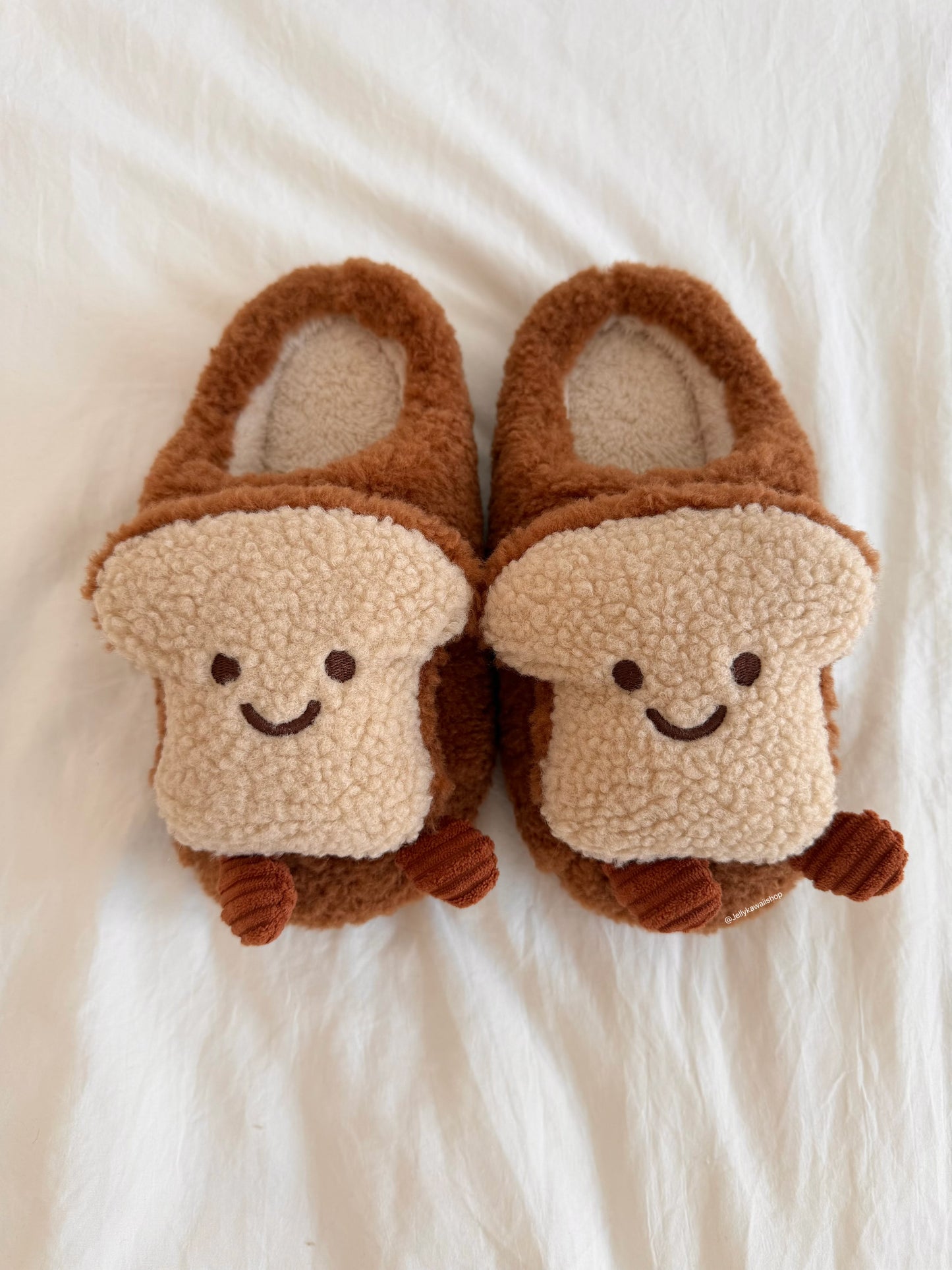Girly Fuzzy Fluffy Comfy Plush Toast Slippers
