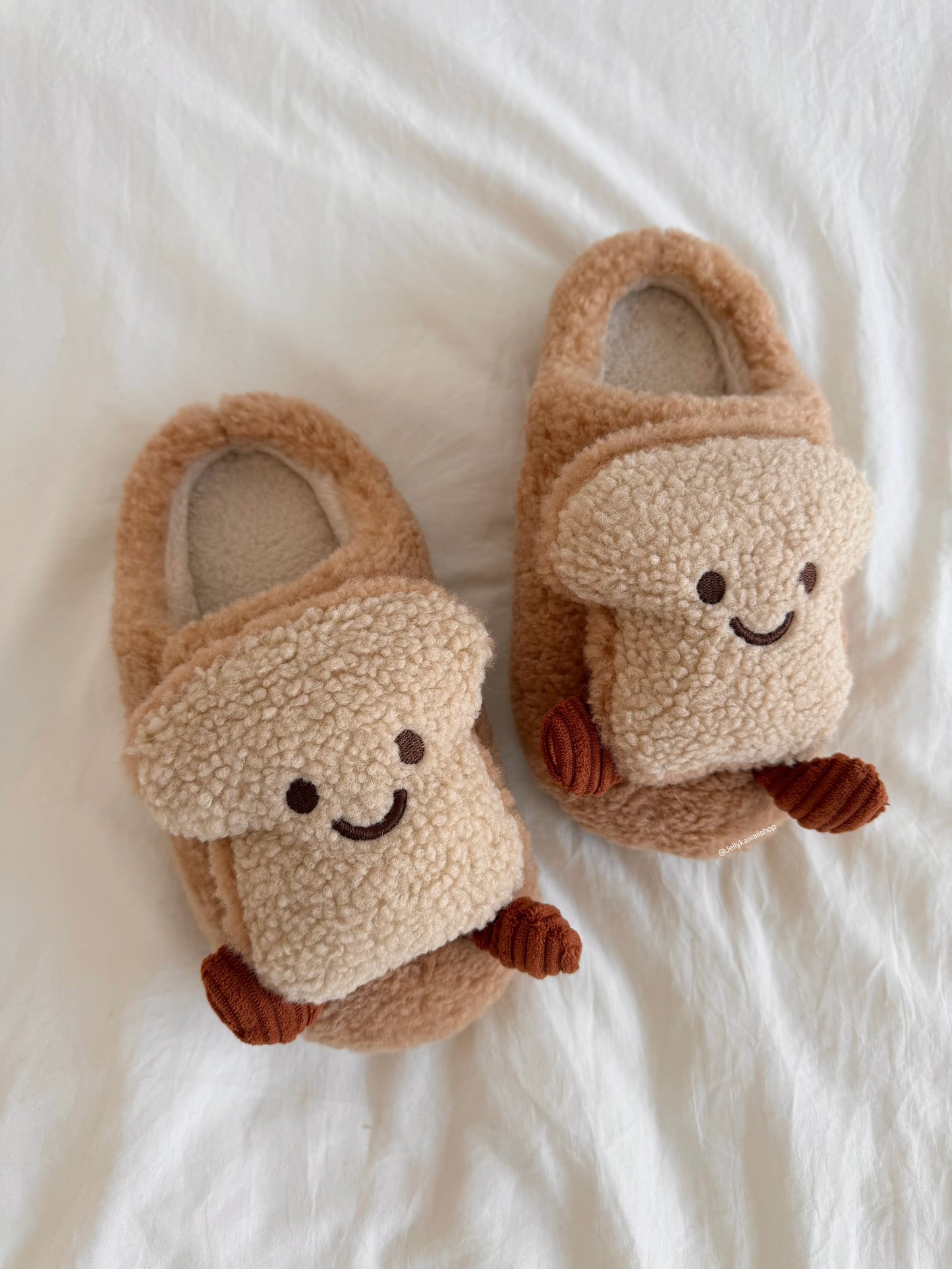 Girly Fuzzy Fluffy Comfy Plush Toast Slippers