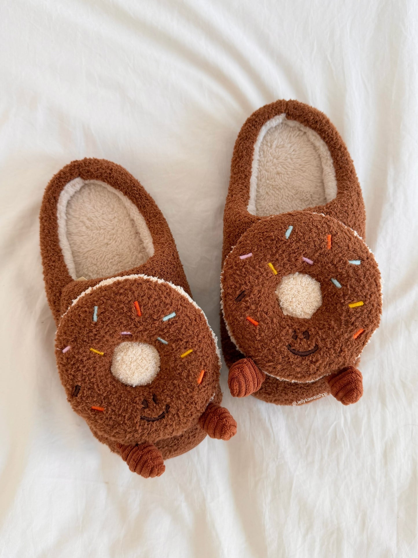 Girly Fuzzy Fluffy Comfy Donut Plush Slippers