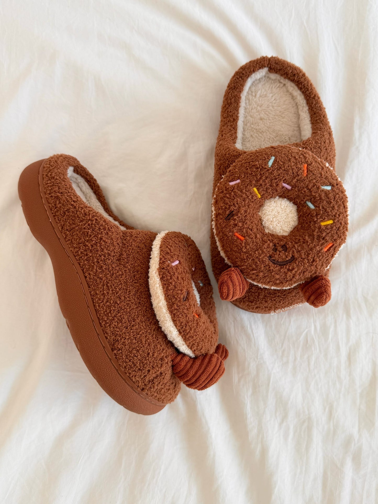 Girly Fuzzy Fluffy Comfy Donut Plush Slippers