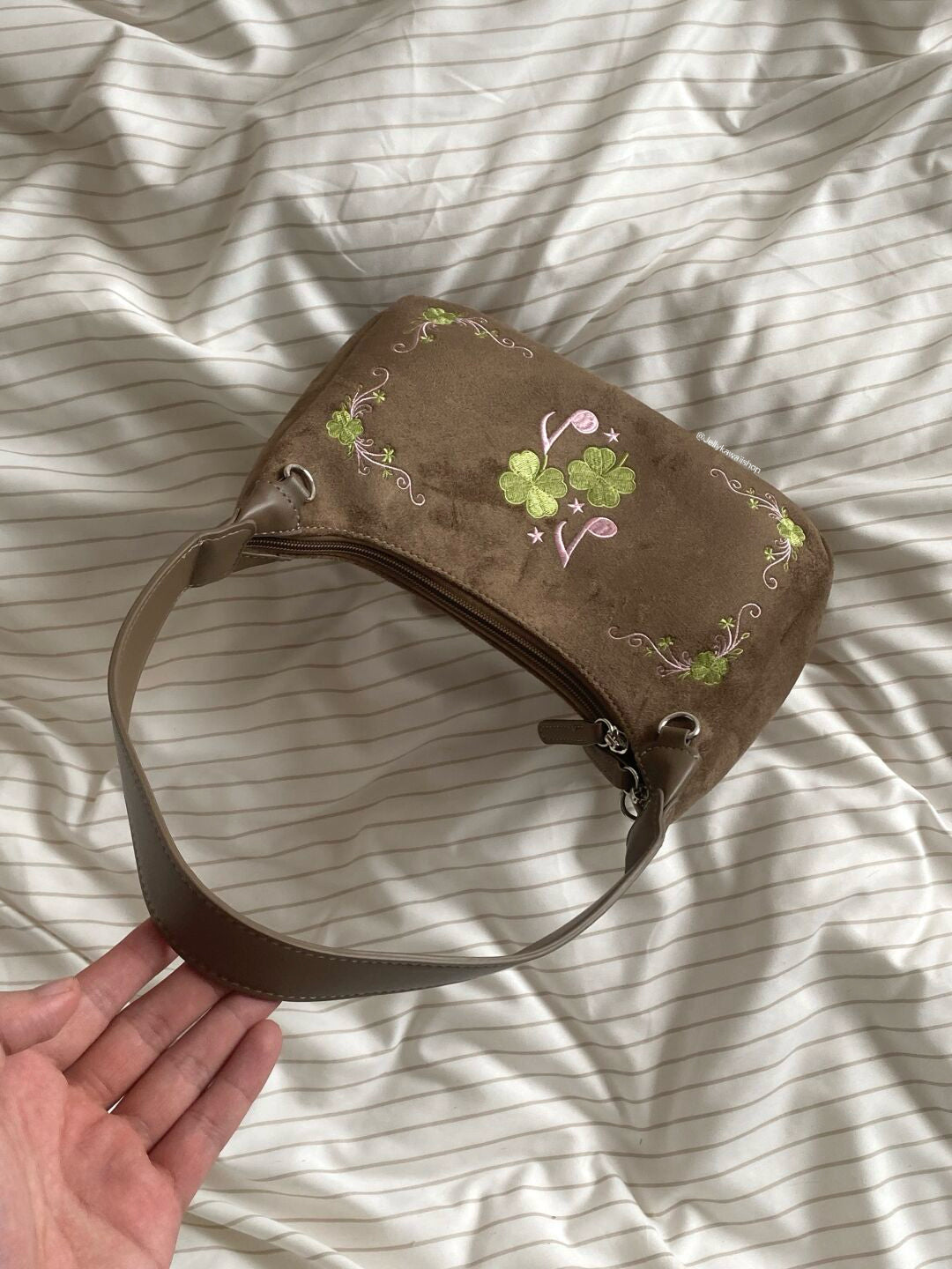 Four-Leaf Clover Music Note Suede Shoulder Tote Bag
