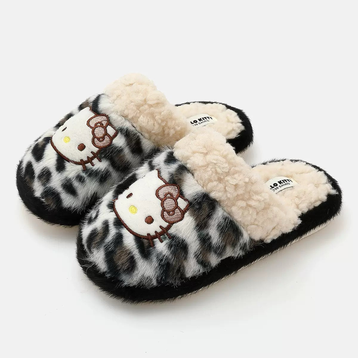 Hello Kitty Leopard Print Plush Slippers
