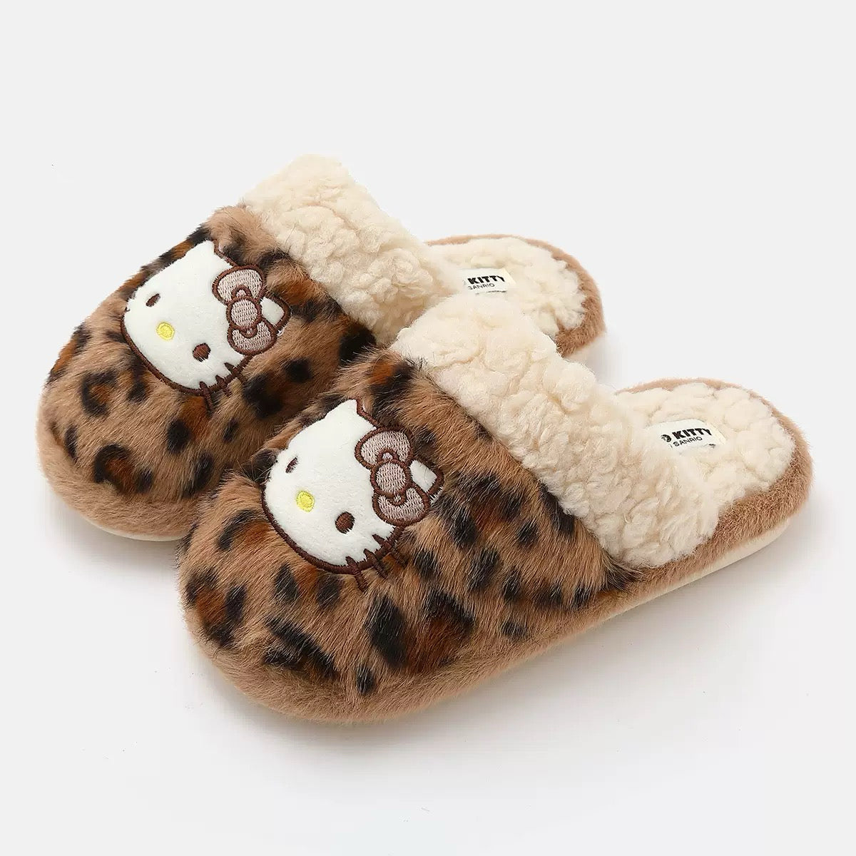 Hello Kitty Leopard Print Plush Slippers