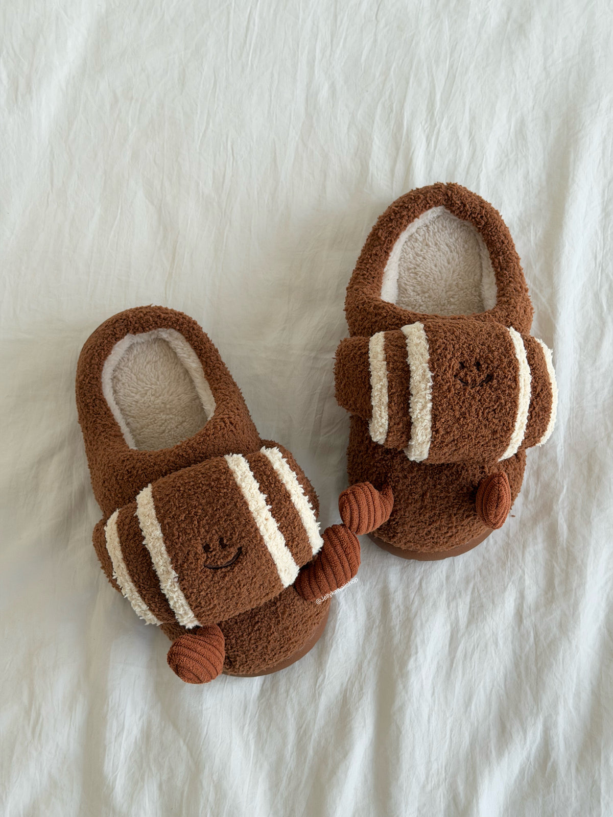 Brown Croissant Plush Fuzzy Slippers