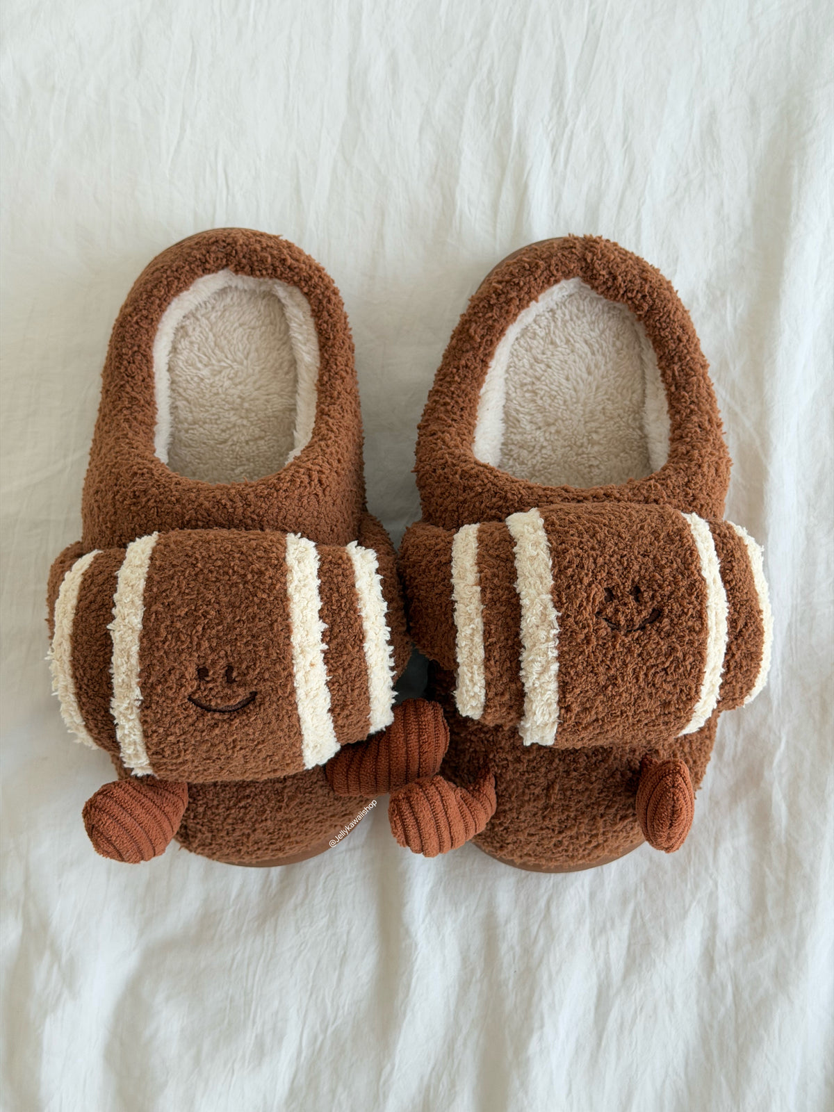 Brown Croissant Plush Fuzzy Slippers