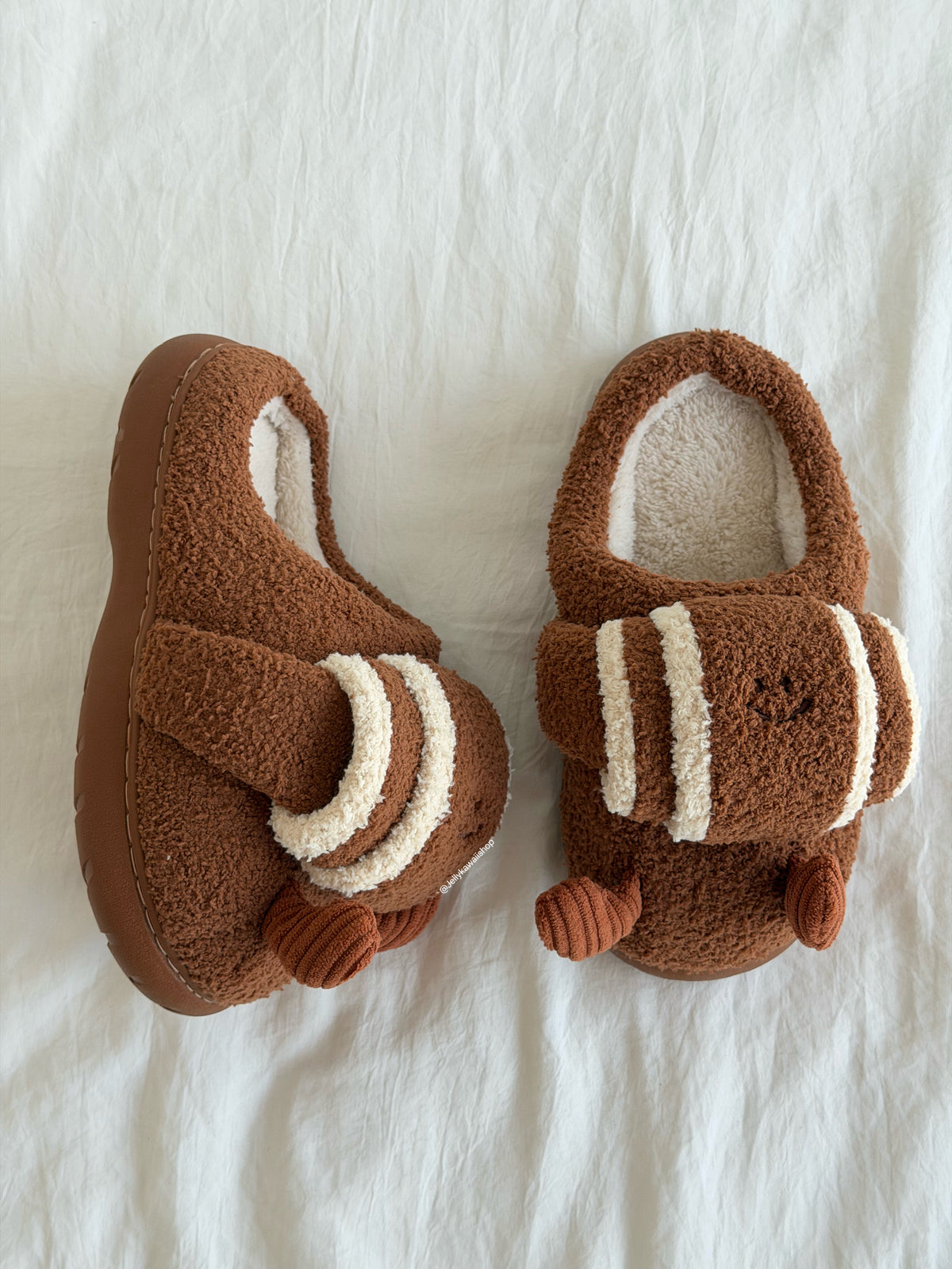 Brown Croissant Plush Fuzzy Slippers
