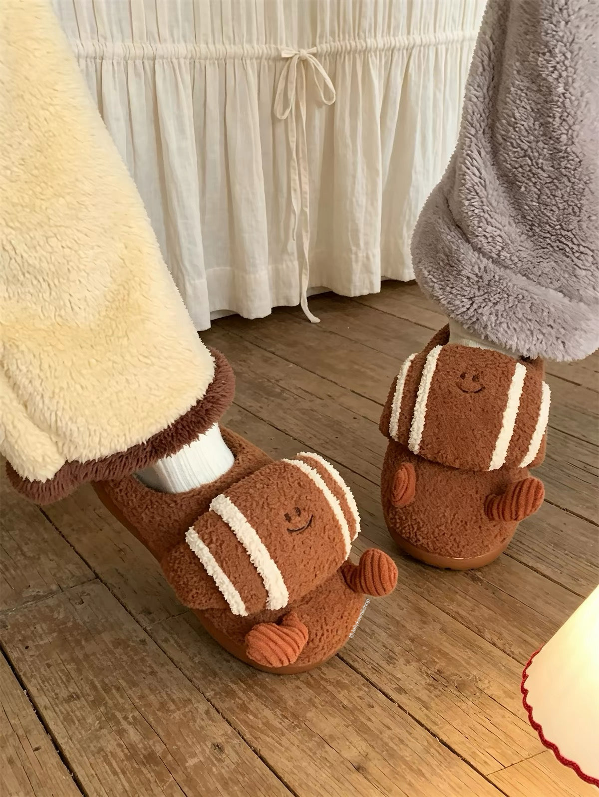 Brown Croissant Plush Fuzzy Slippers