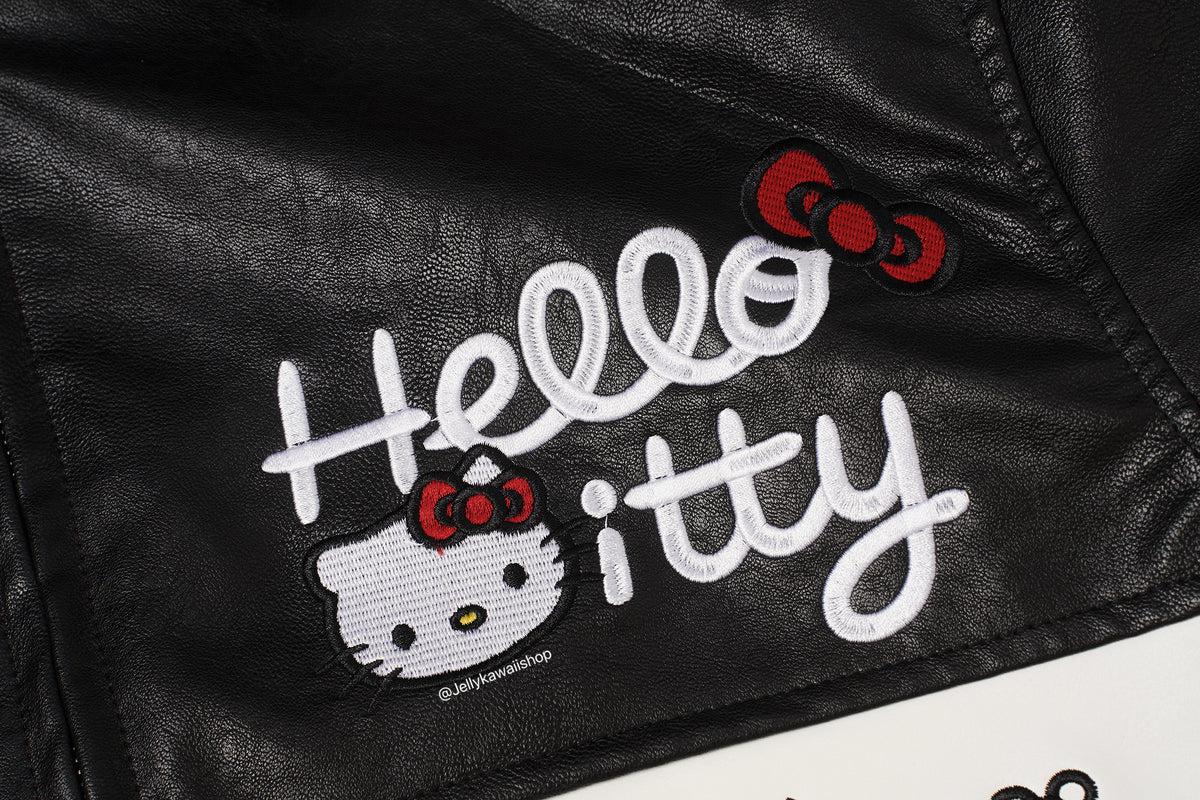 Hello Kitty Black and Red Leather Jacket Unisex Coats