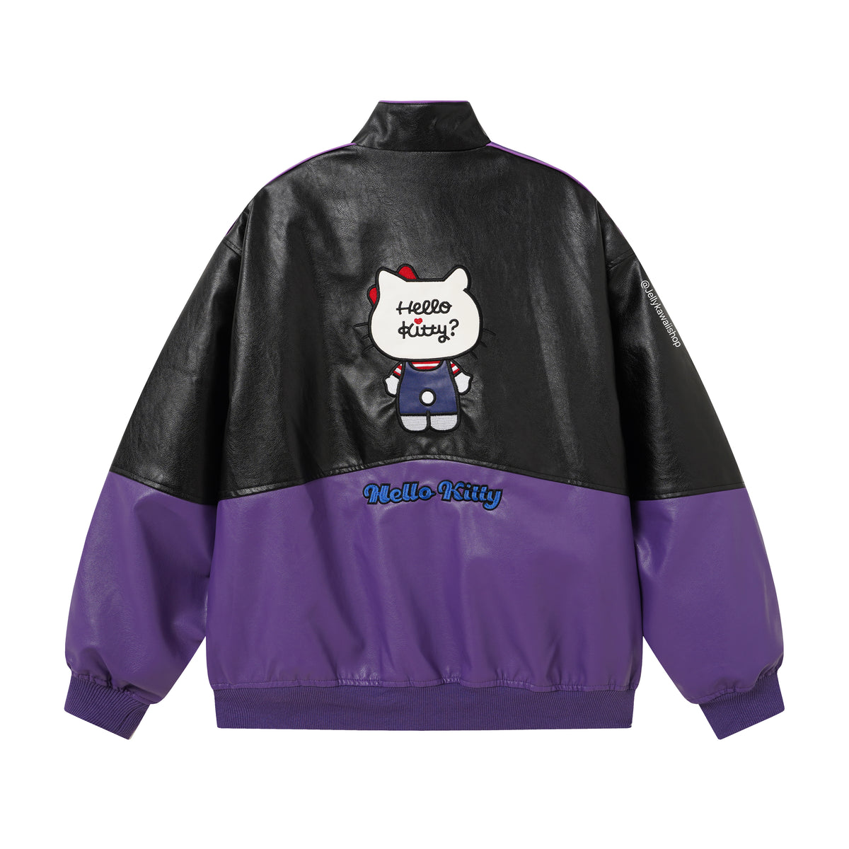 Hello Kitty Black and Purple Leather Jacket Unisex Coats