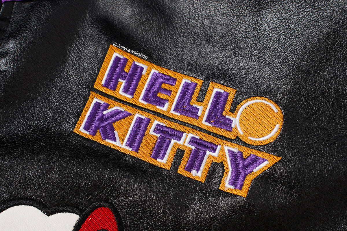Hello Kitty Black and Purple Leather Jacket Unisex Coats