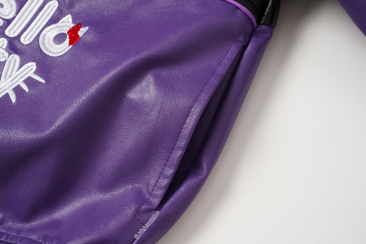 Hello Kitty Black and Purple Leather Jacket Unisex Coats