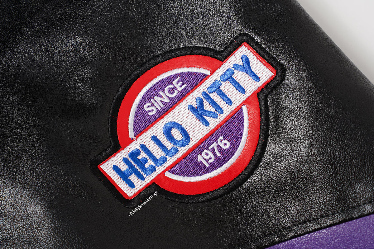 Hello Kitty Black and Purple Leather Jacket Unisex Coats