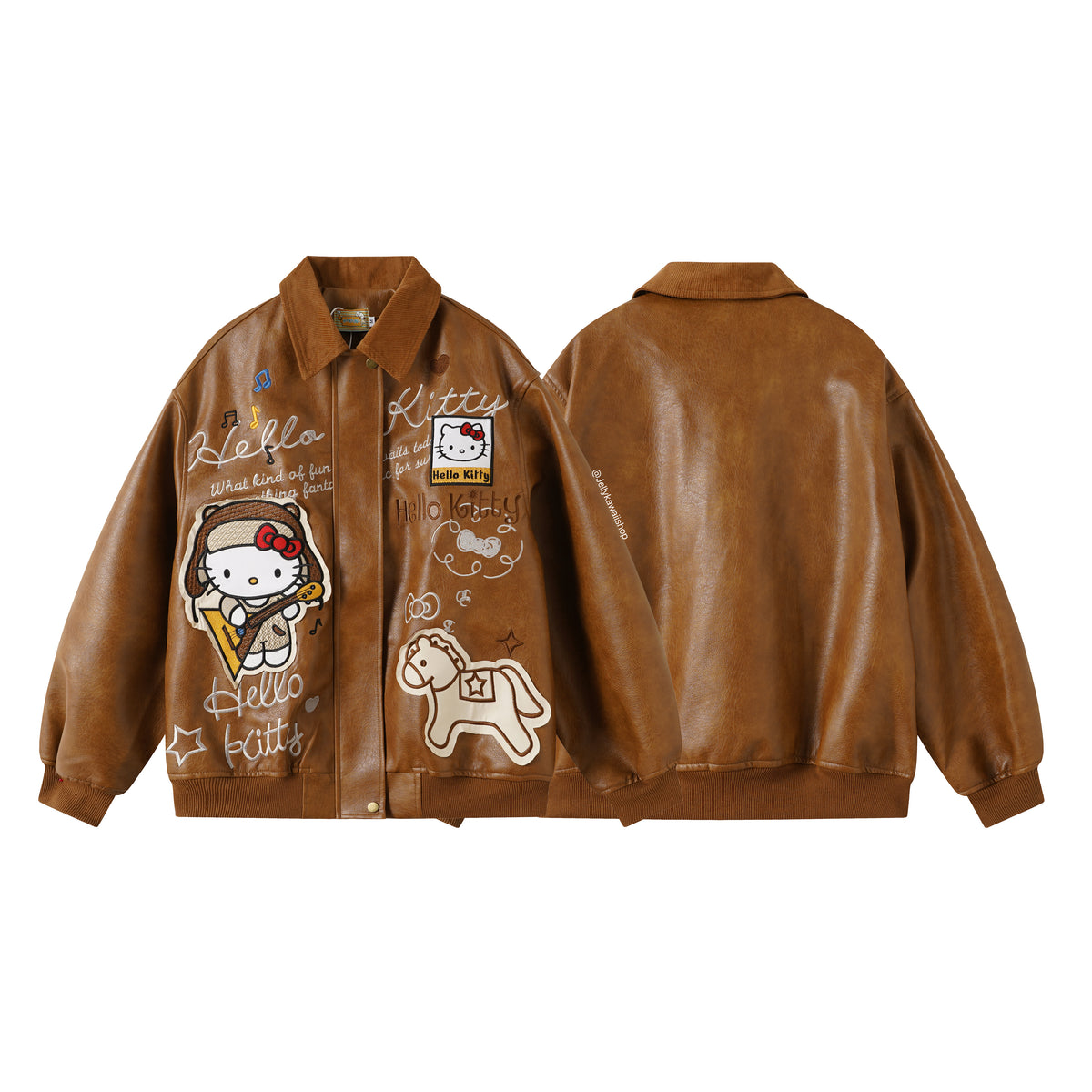 Hello Kitty Brown Leather Jacket Unisex Coats