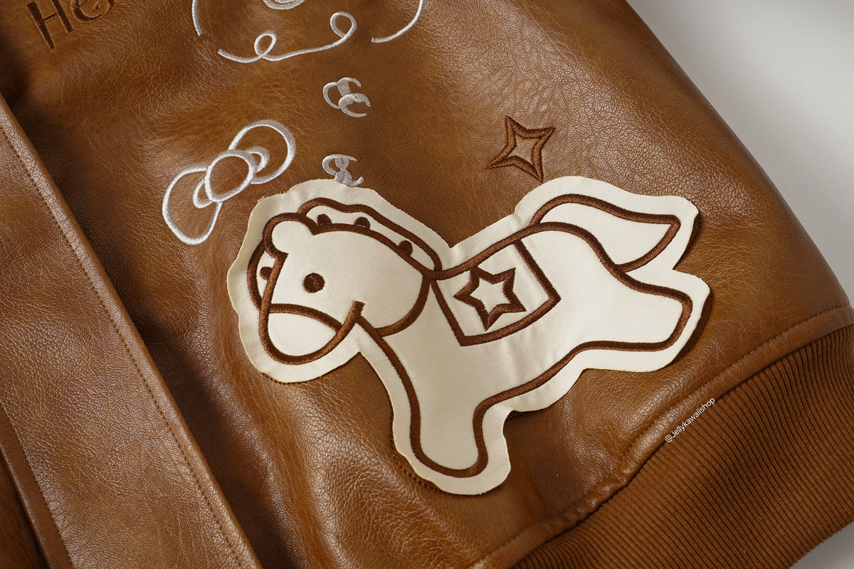 Hello Kitty Brown Leather Jacket Unisex Coats