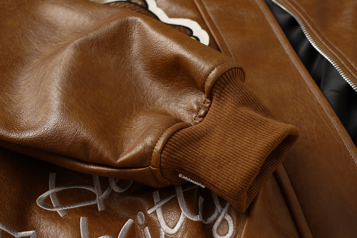 Hello Kitty Brown Leather Jacket Unisex Coats