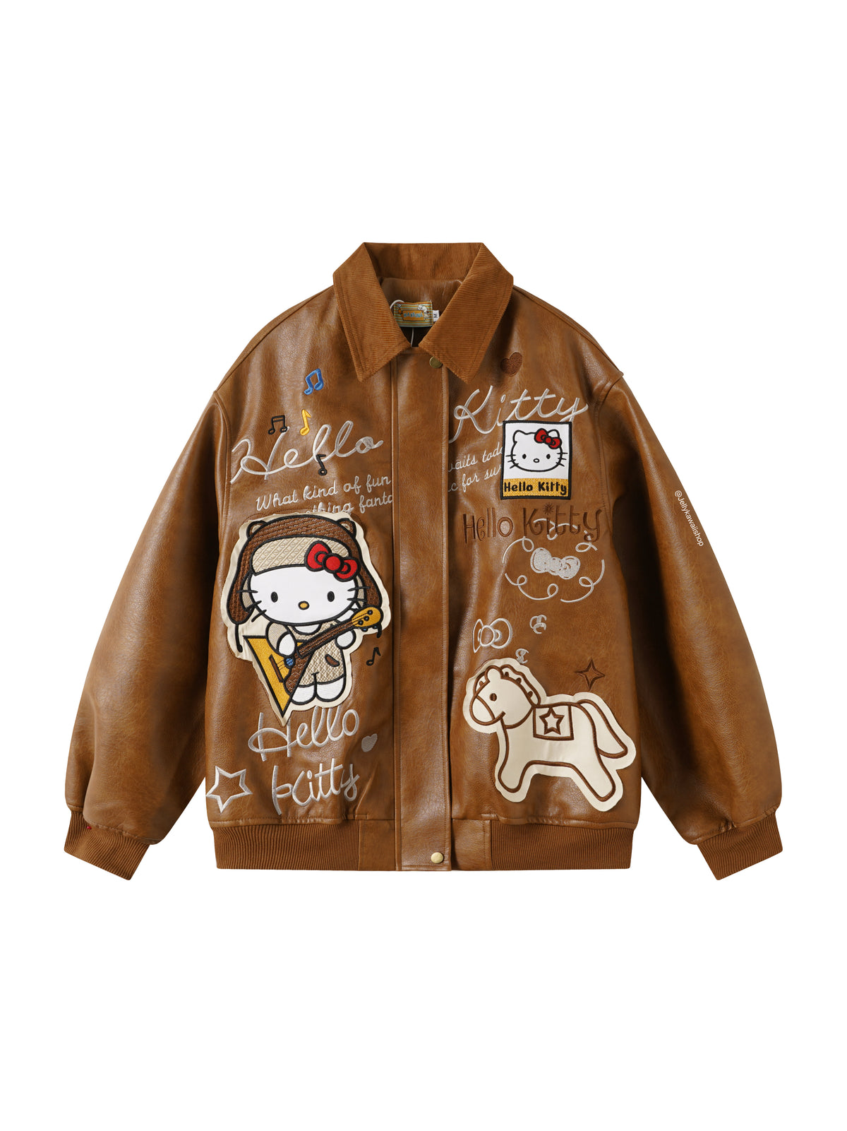 Hello Kitty Brown Leather Jacket Unisex Coats