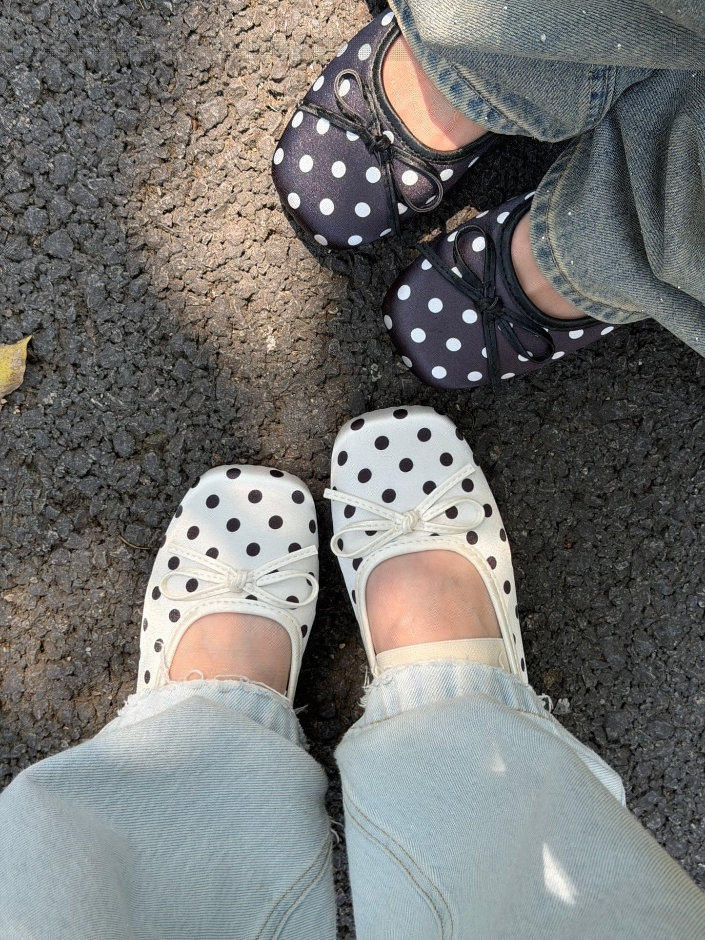 Girly Bow Polk Dot Ballet Flat Shoes Mary Janes Low Top Cute Casual Lightweight Shoes
