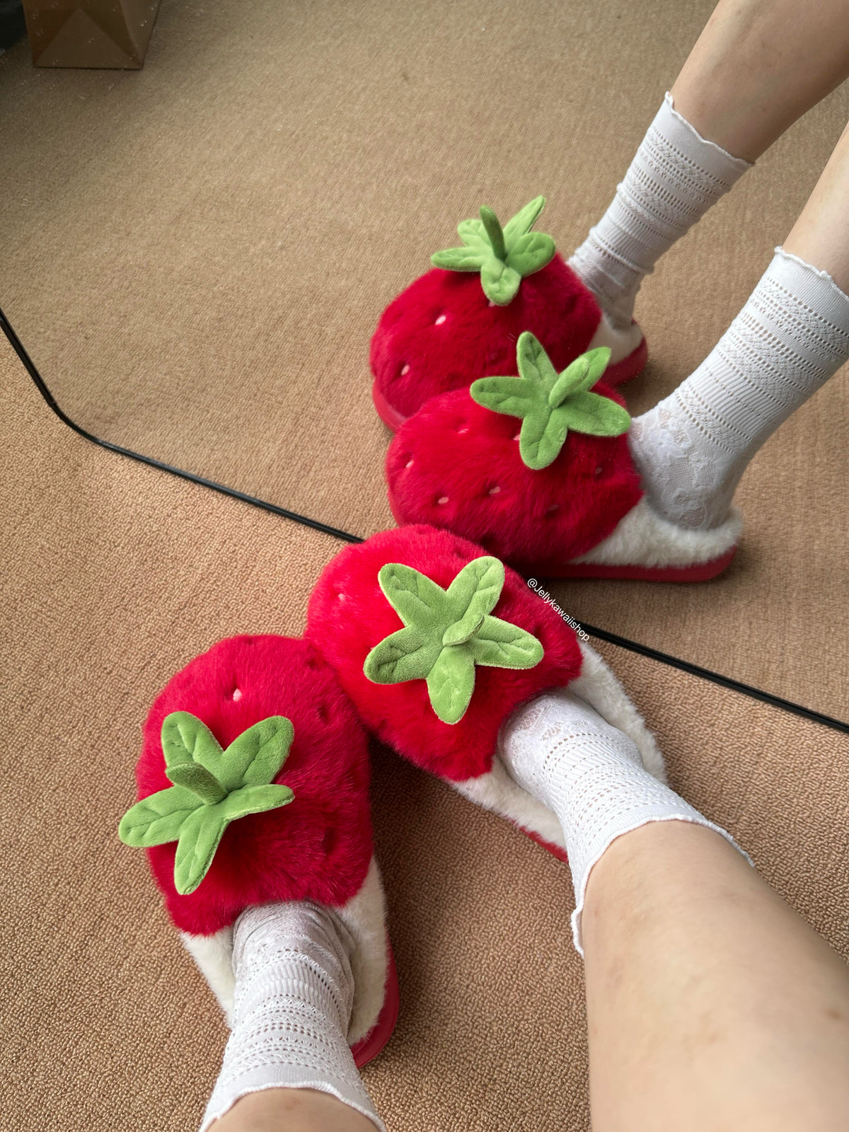 Girly Fuzzy Fluffy Comfy Plush Strawberry Slippers