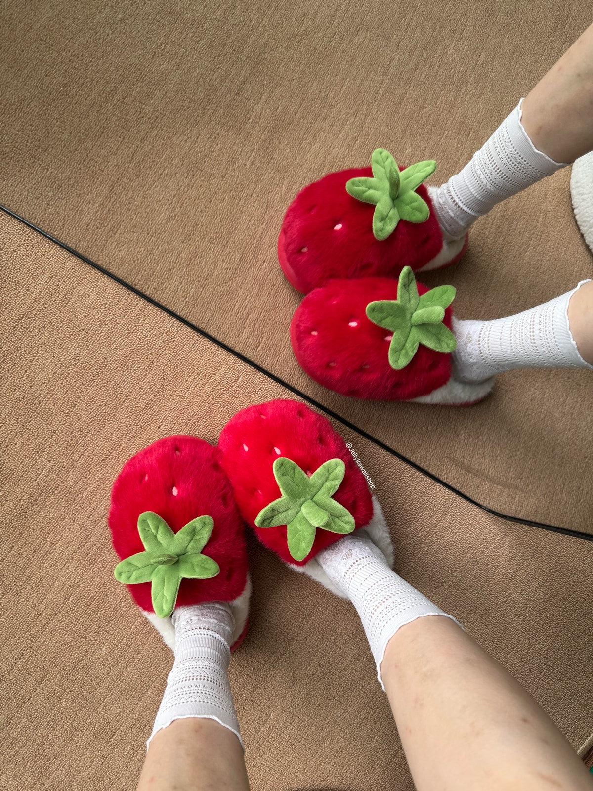 Girly Fuzzy Fluffy Comfy Plush Strawberry Slippers
